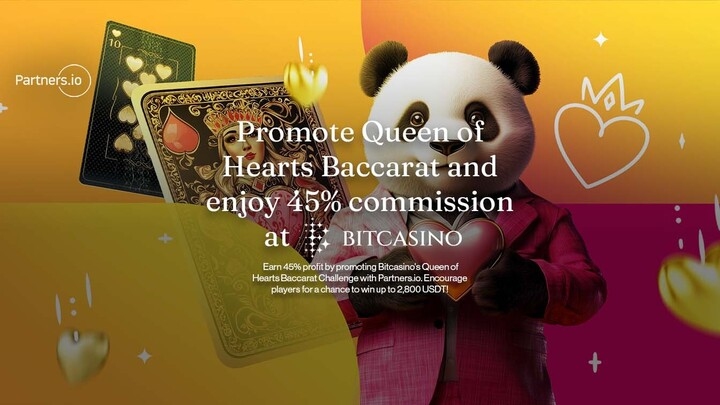 Promote Queen of Hearts Baccarat and enjoy 45% commission at Bitcasino